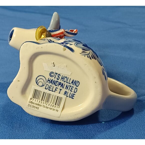 Vtg Hand-Painted Delft Blue Dutch Cow Creamer Pitcher W/ Windmill Floral Design - Picture 9 of 13